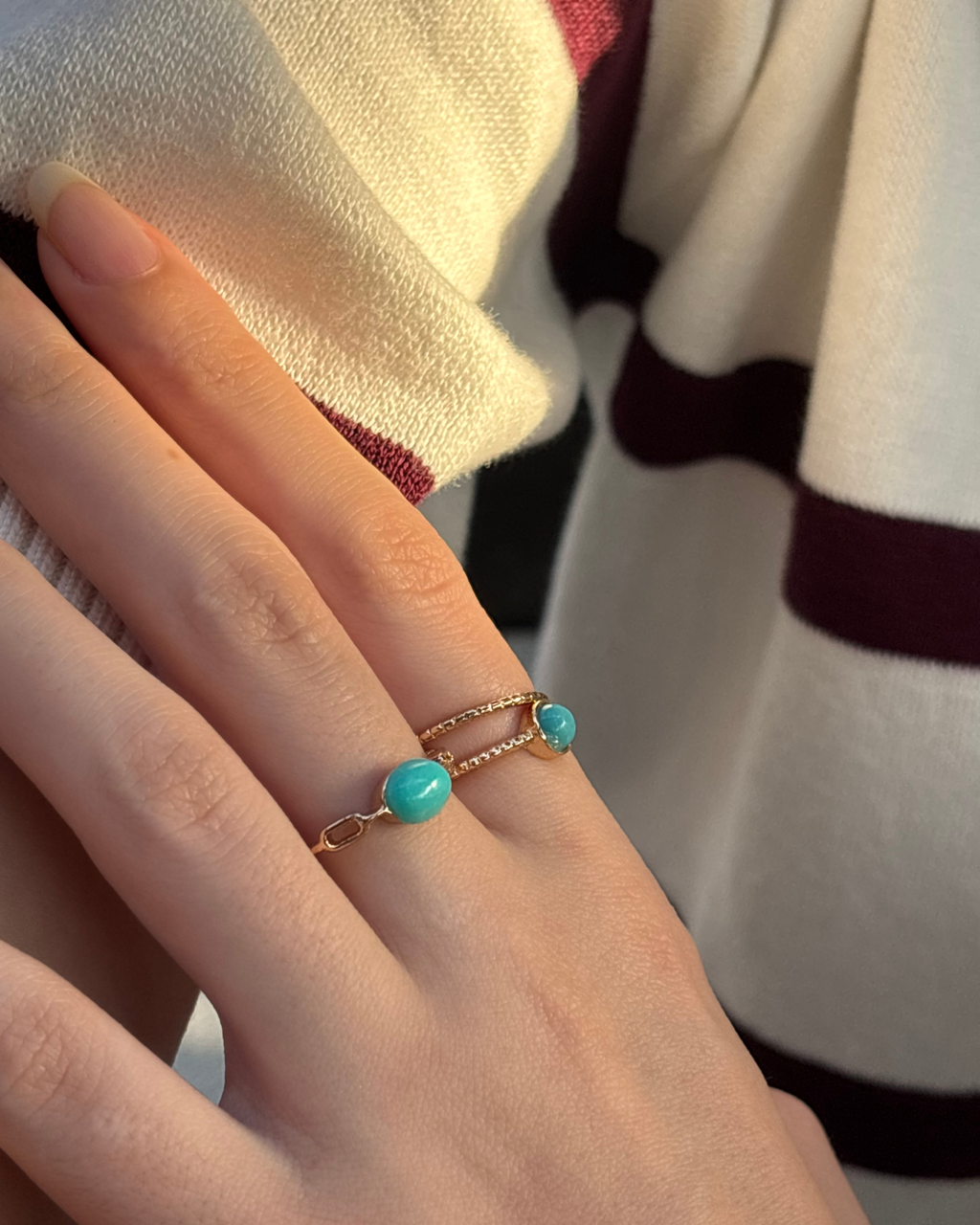 Turquoise Paperclip Chain Ring