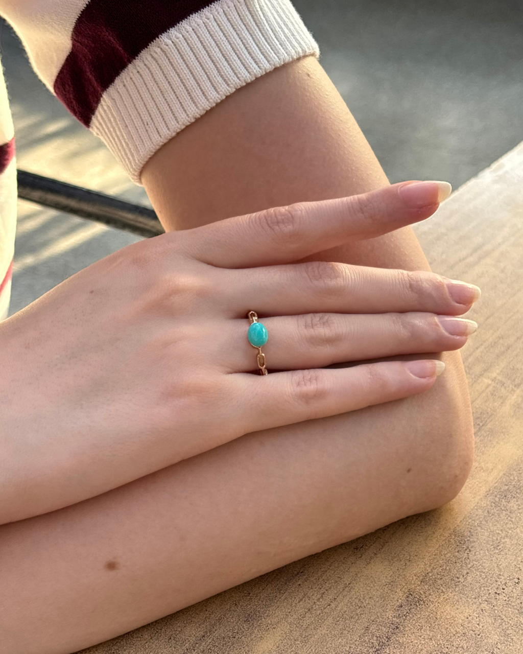 Turquoise Paperclip Chain Ring